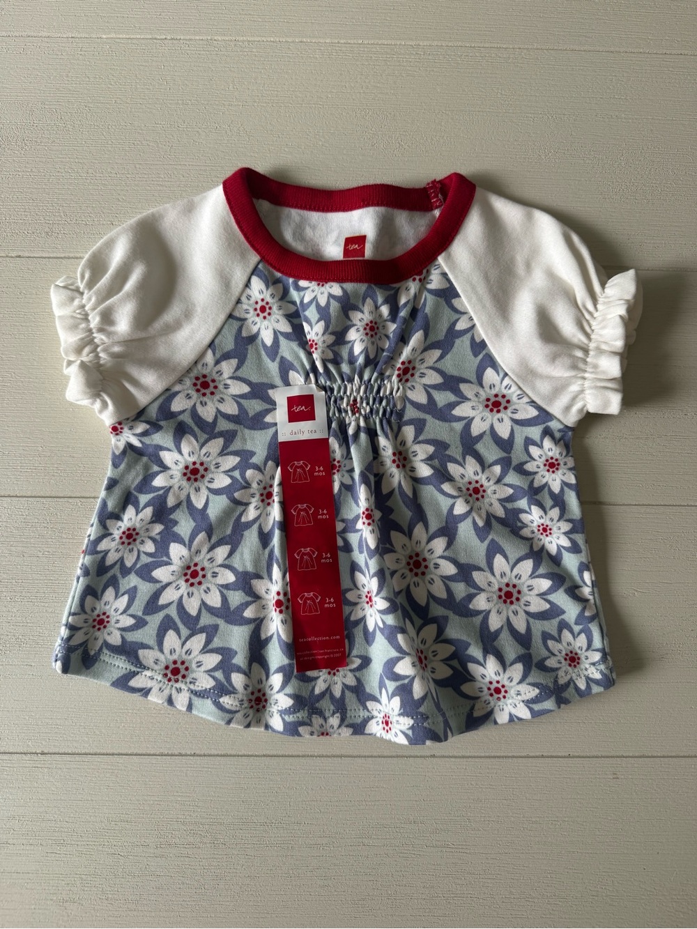 Tea Collection Daily Tea 3–6 Months Floral Shirt Red Blue 100% Cotton NWT